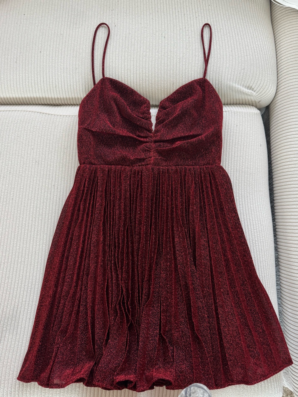 Lulu's Red Sparkle Pleated Mini Dress